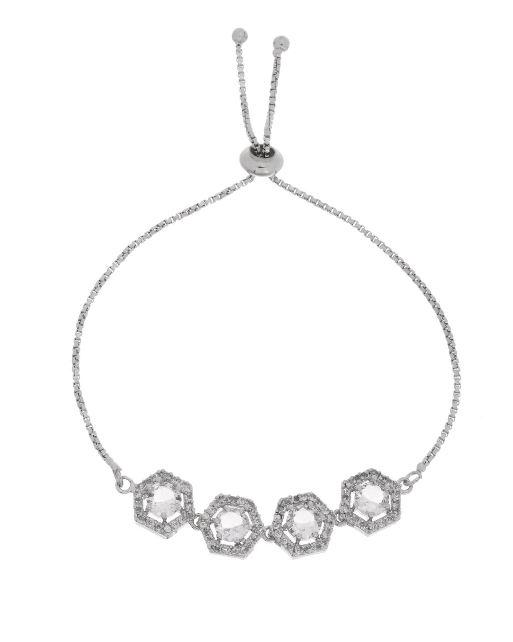 Jewels Nest Classic White Diamond-Style Adjustable Bracelet For Women