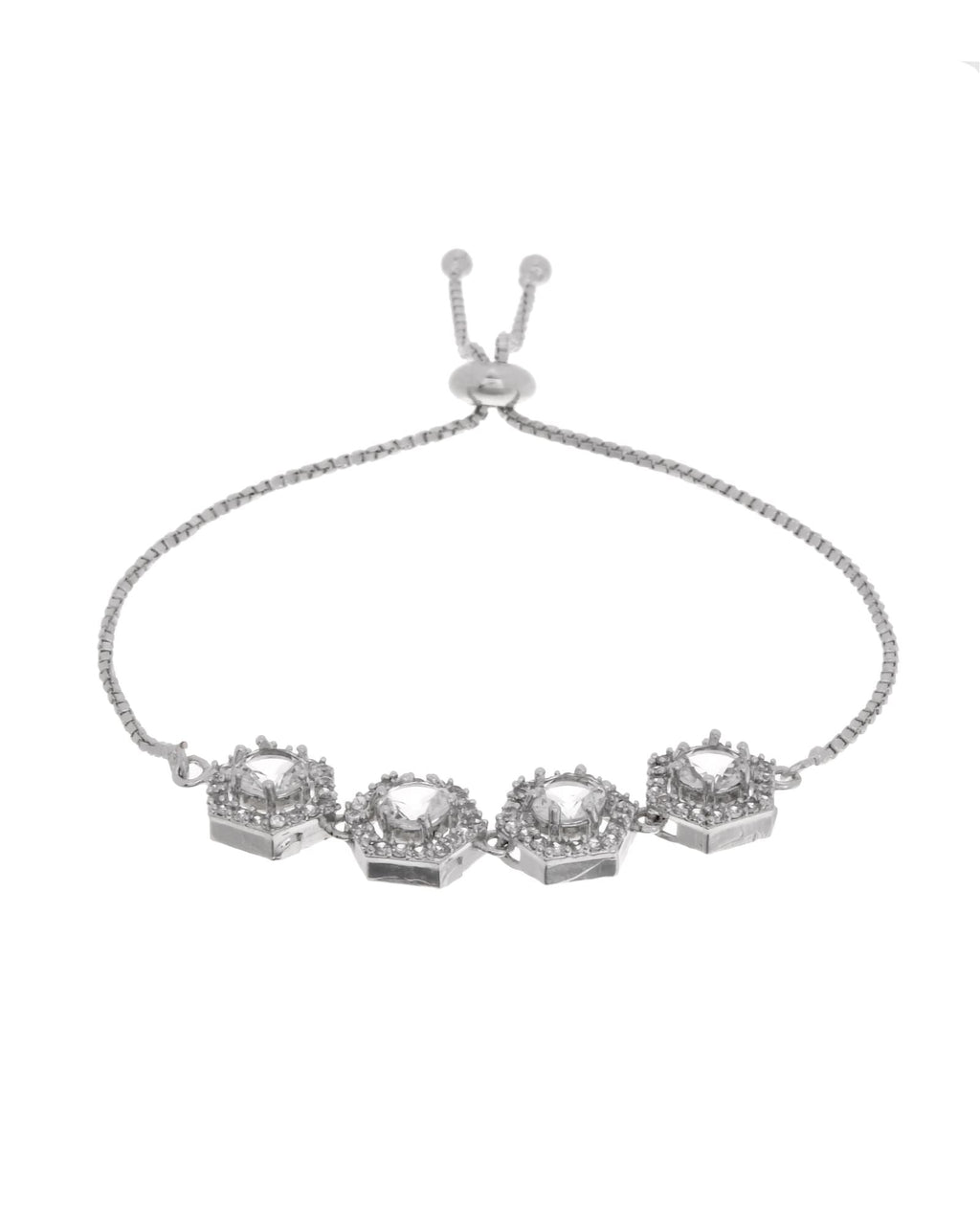 Jewels Nest Classic White Diamond-Style Adjustable Bracelet For Women