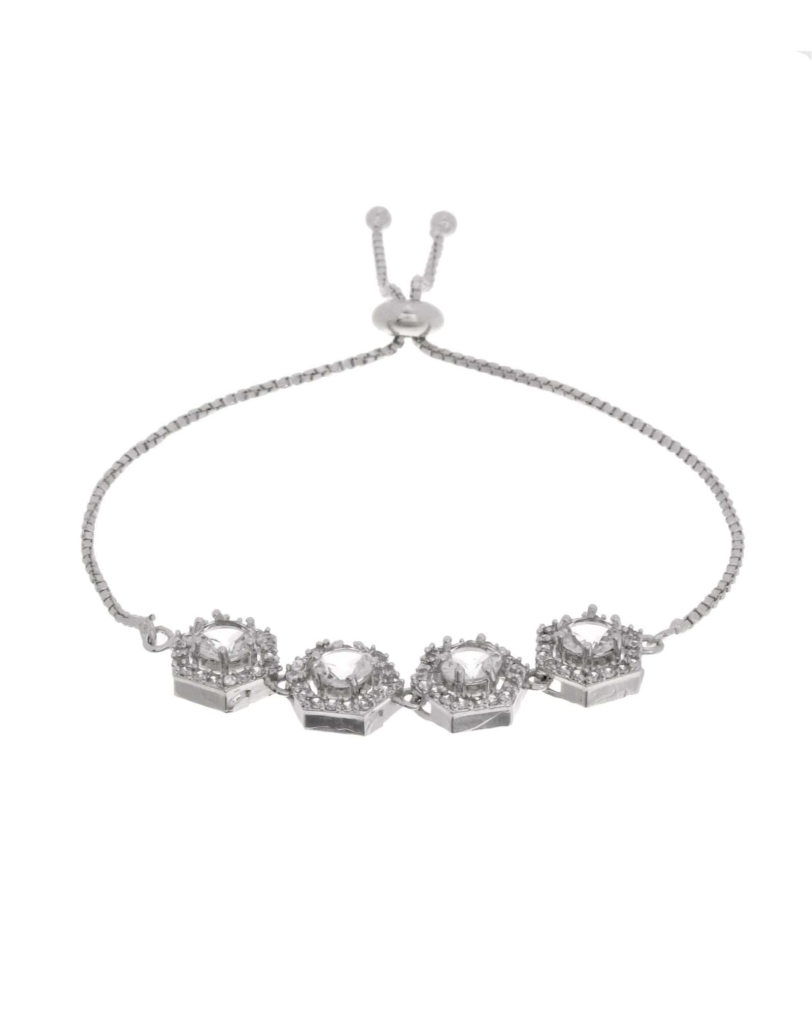 Jewels Nest Classic White Diamond-Style Adjustable Bracelet For Women