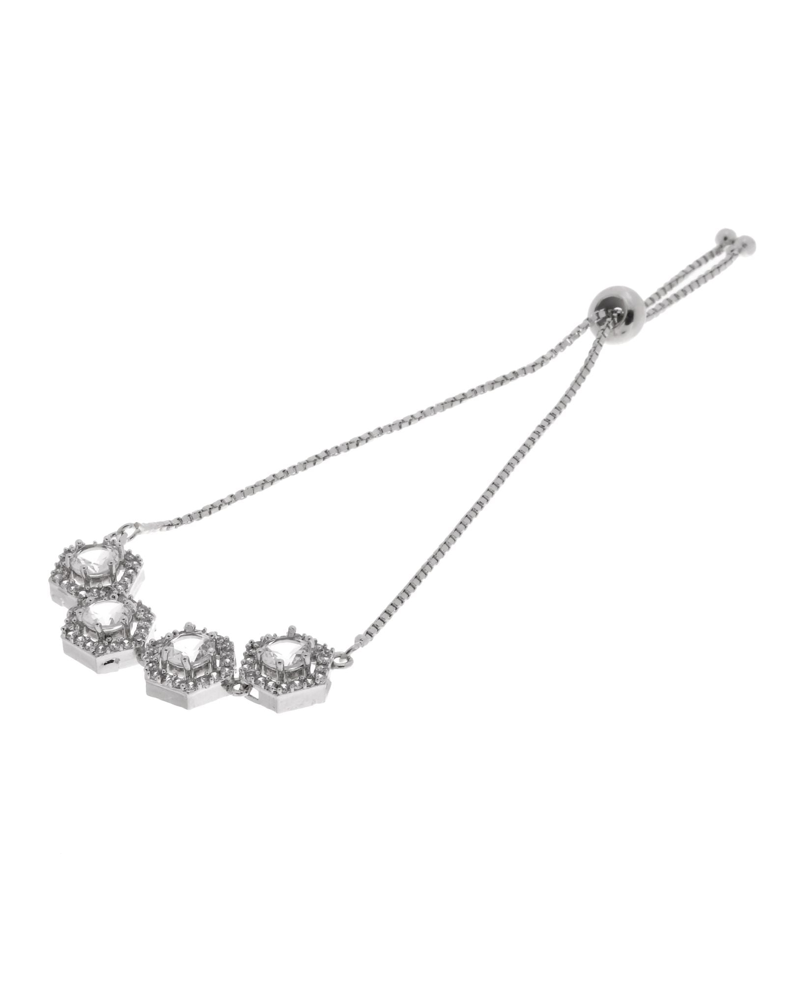 Jewels Nest Classic White Diamond-Style Adjustable Bracelet For Women