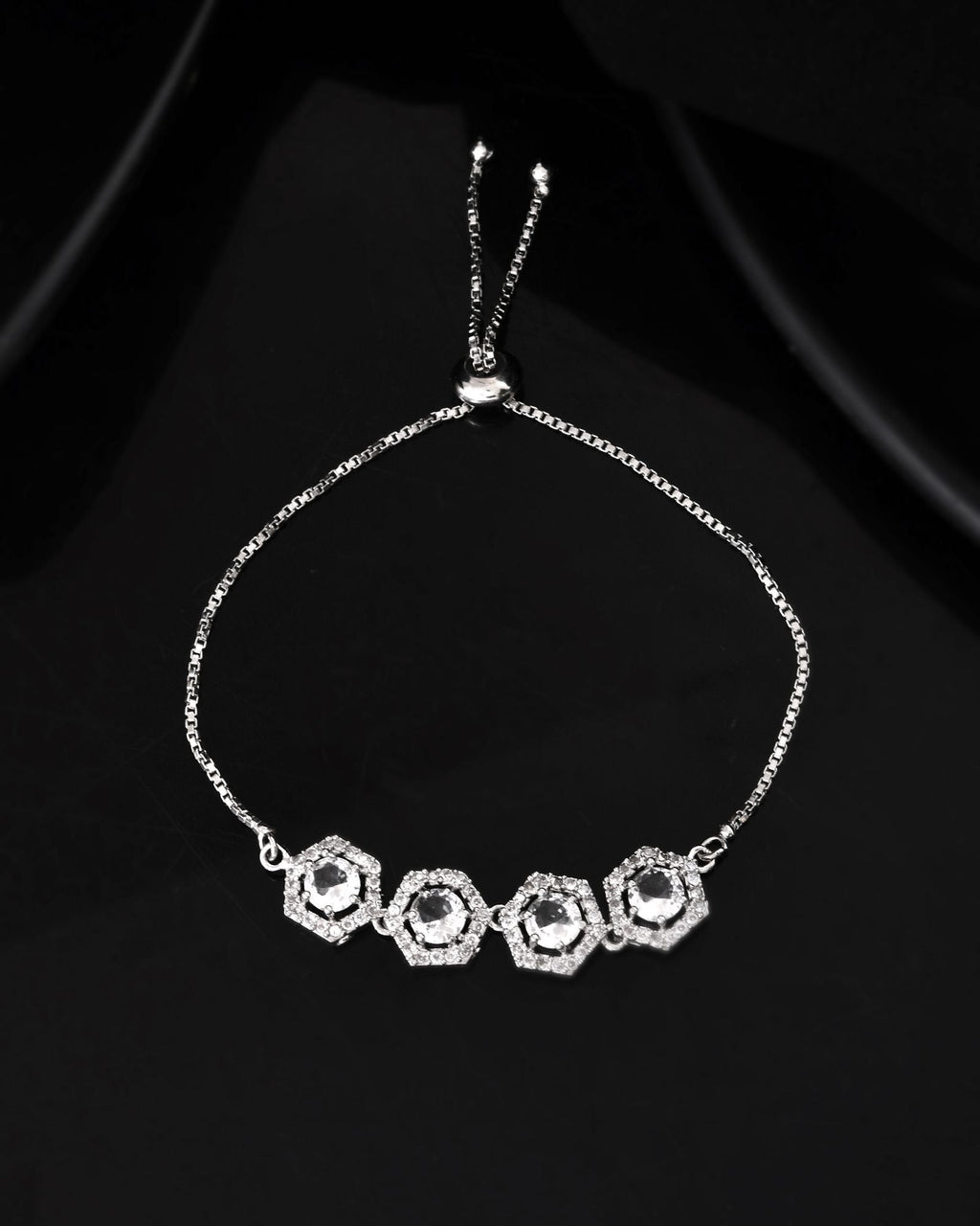 Jewels Nest Classic White Diamond-Style Adjustable Bracelet For Women