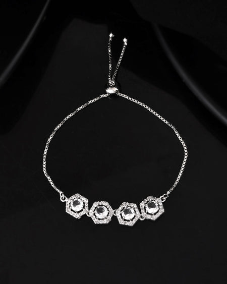 Jewels Nest Classic White Diamond-Style Adjustable Bracelet For Women