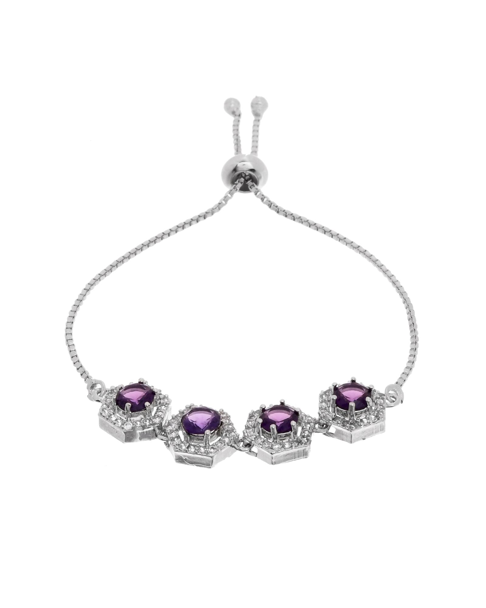 Jewels Nest Purple Stone Diamond-Style Adjustable Bracelet