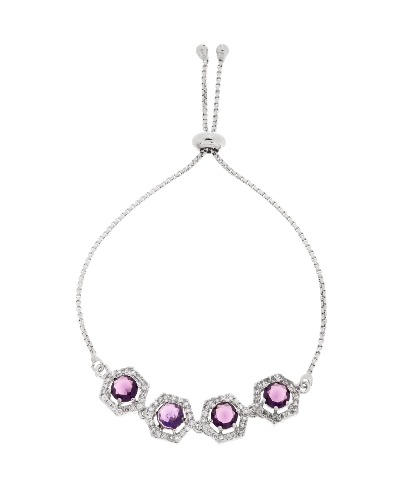 Jewels Nest Purple Stone Diamond-Style Adjustable Bracelet