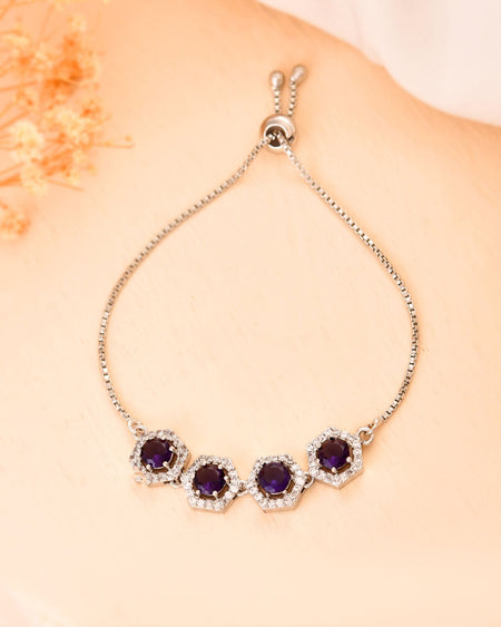 Jewels Nest Purple Stone Diamond-Style Adjustable Bracelet
