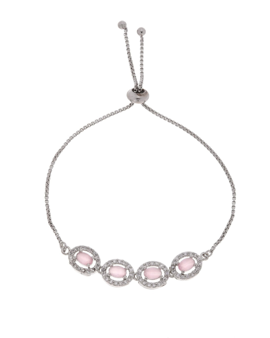 Jewels Nest Pink Oval Stone Diamond-Style Adjustable Bracelet