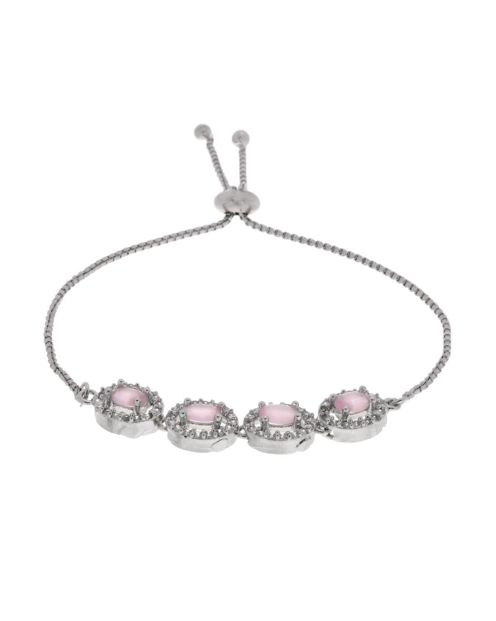 Jewels Nest Pink Oval Stone Diamond-Style Adjustable Bracelet