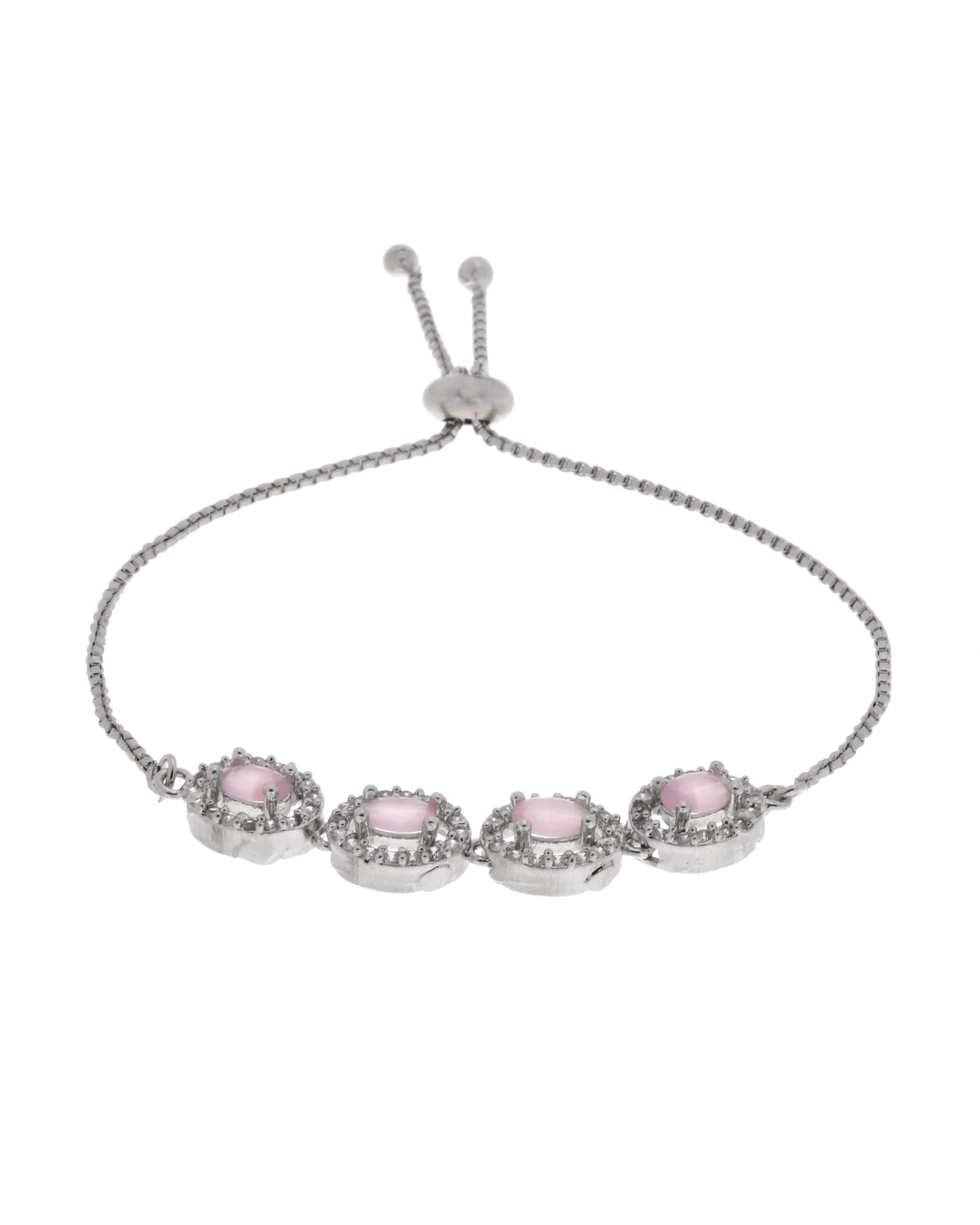 Jewels Nest Pink Oval Stone Diamond-Style Adjustable Bracelet