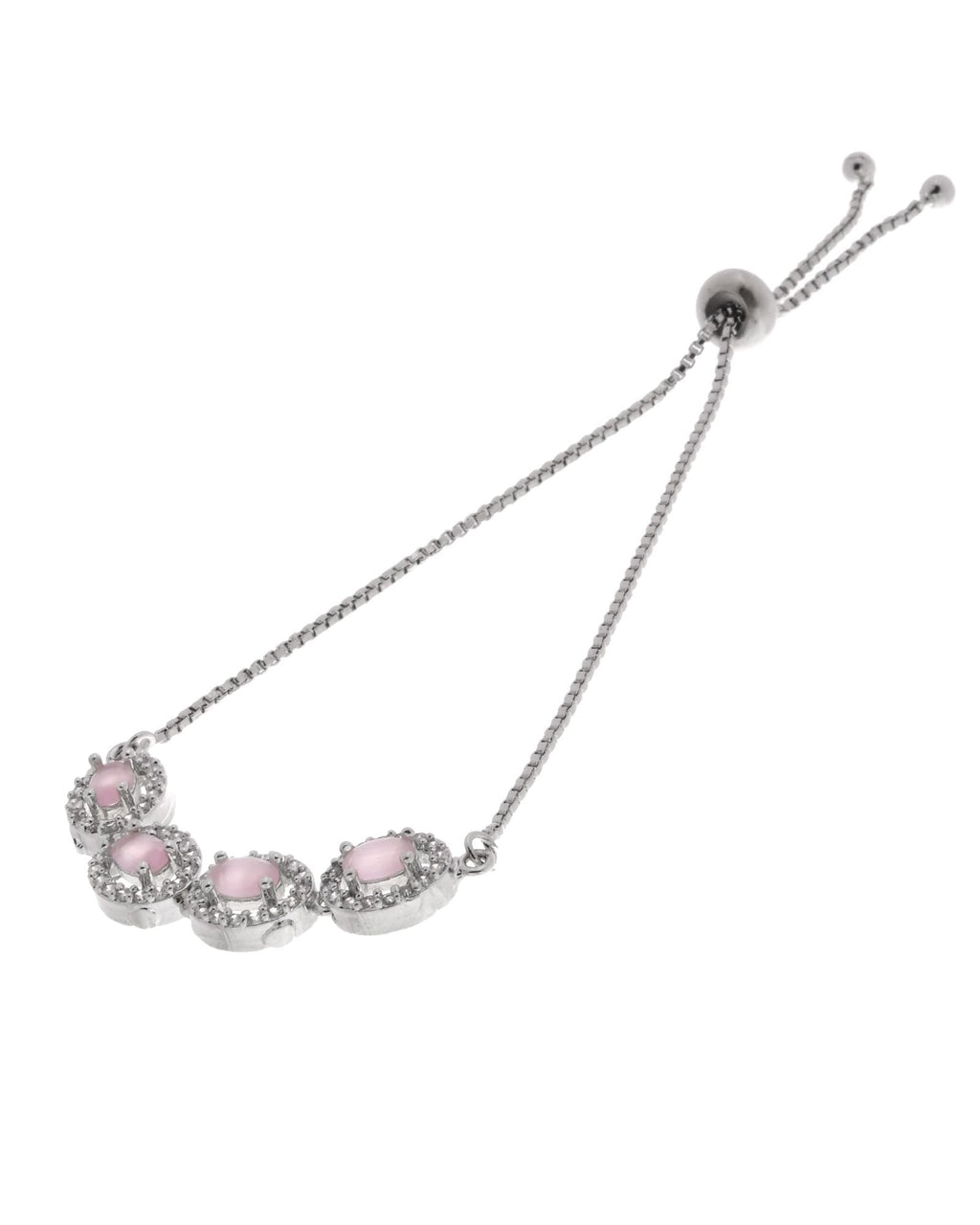 Jewels Nest Pink Oval Stone Diamond-Style Adjustable Bracelet
