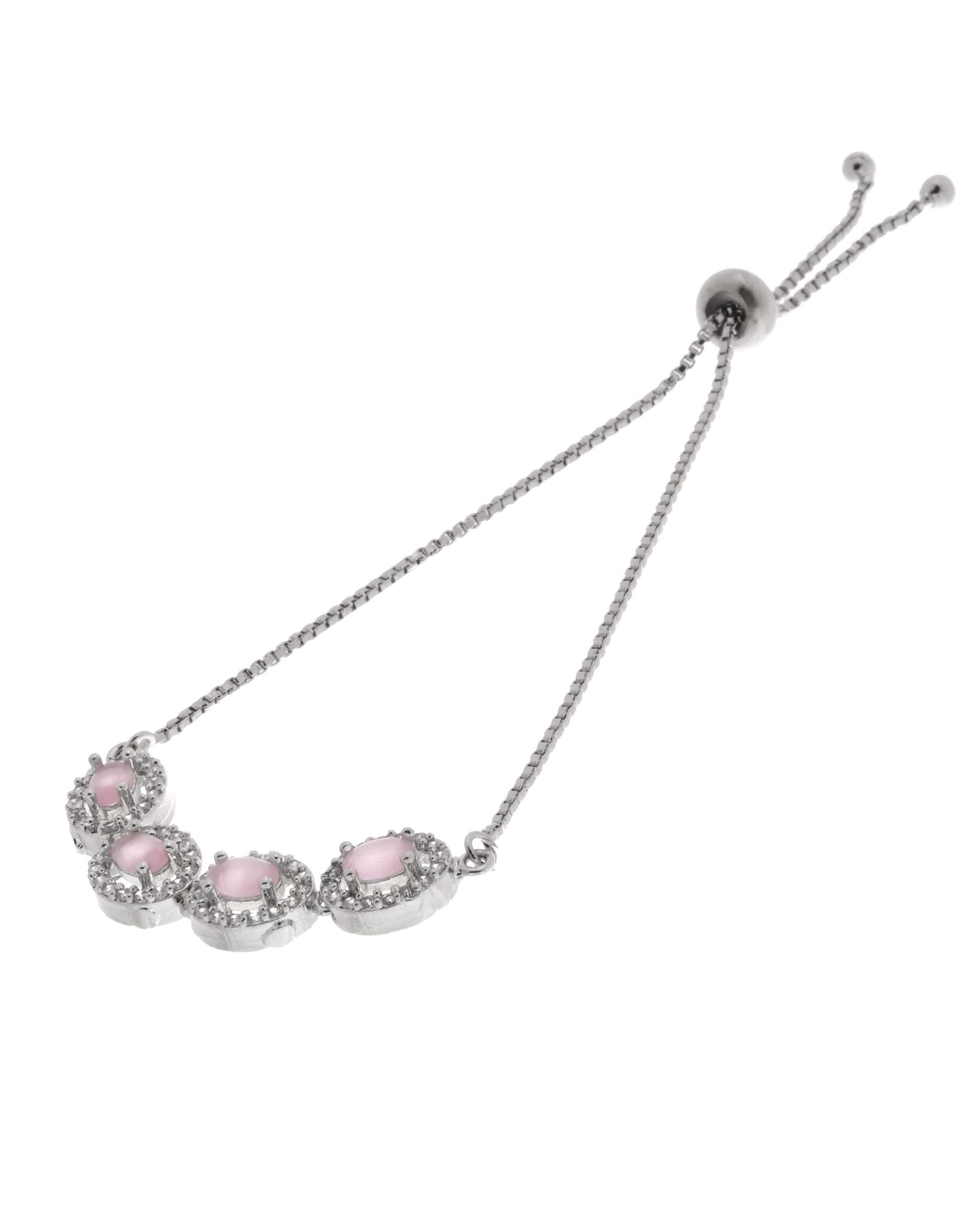 Jewels Nest Pink Oval Stone Diamond-Style Adjustable Bracelet
