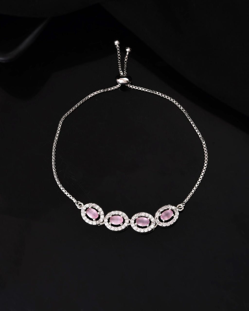 Jewels Nest Pink Oval Stone Diamond-Style Adjustable Bracelet