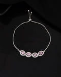 Jewels Nest Pink Oval Stone Diamond-Style Adjustable Bracelet