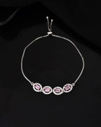 Jewels Nest Pink Oval Stone Diamond-Style Adjustable Bracelet