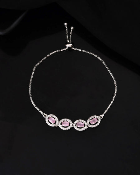 Jewels Nest Pink Oval Stone Diamond-Style Adjustable Bracelet