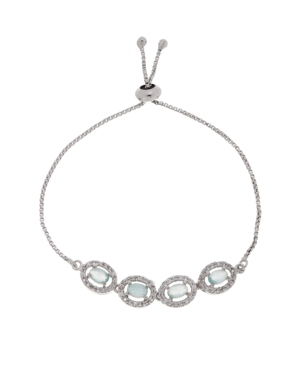 Jewels Nest Mint Green Oval Stone Diamond-Style Adjustable Bracelet