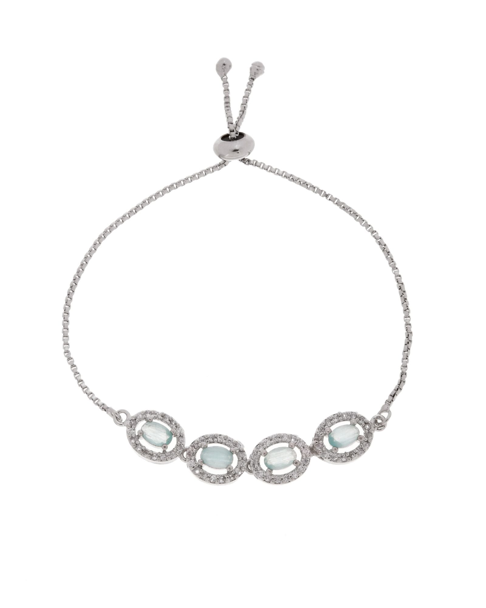 Jewels Nest Mint Green Oval Stone Diamond-Style Adjustable Bracelet