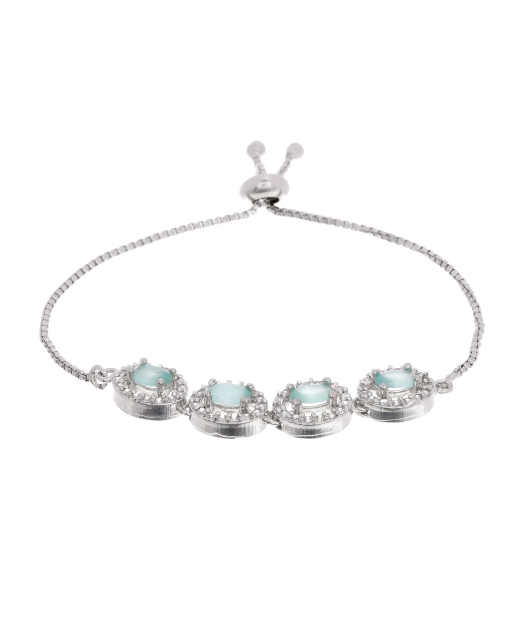 Jewels Nest Mint Green Oval Stone Diamond-Style Adjustable Bracelet