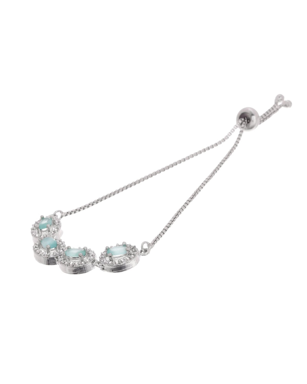 Jewels Nest Mint Green Oval Stone Diamond-Style Adjustable Bracelet