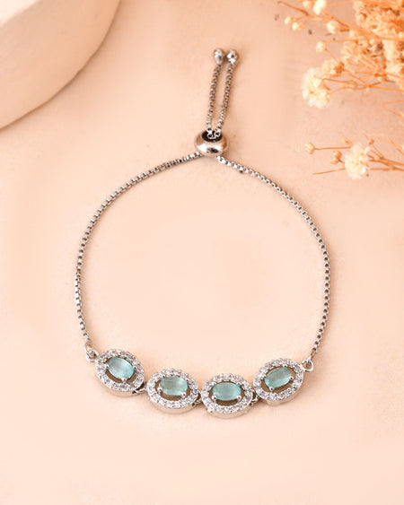 Jewels Nest Mint Green Oval Stone Diamond-Style Adjustable Bracelet