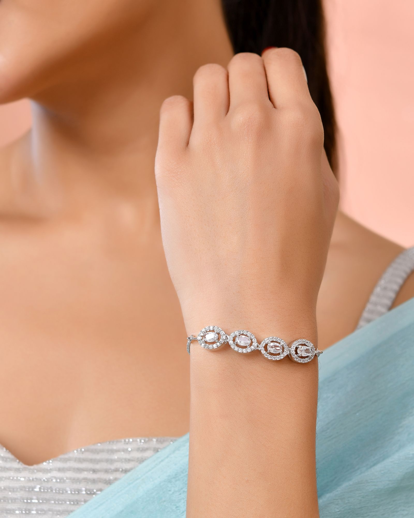 Jewels Nest Classic Oval White Stone Diamond-Style Adjustable Bracelet