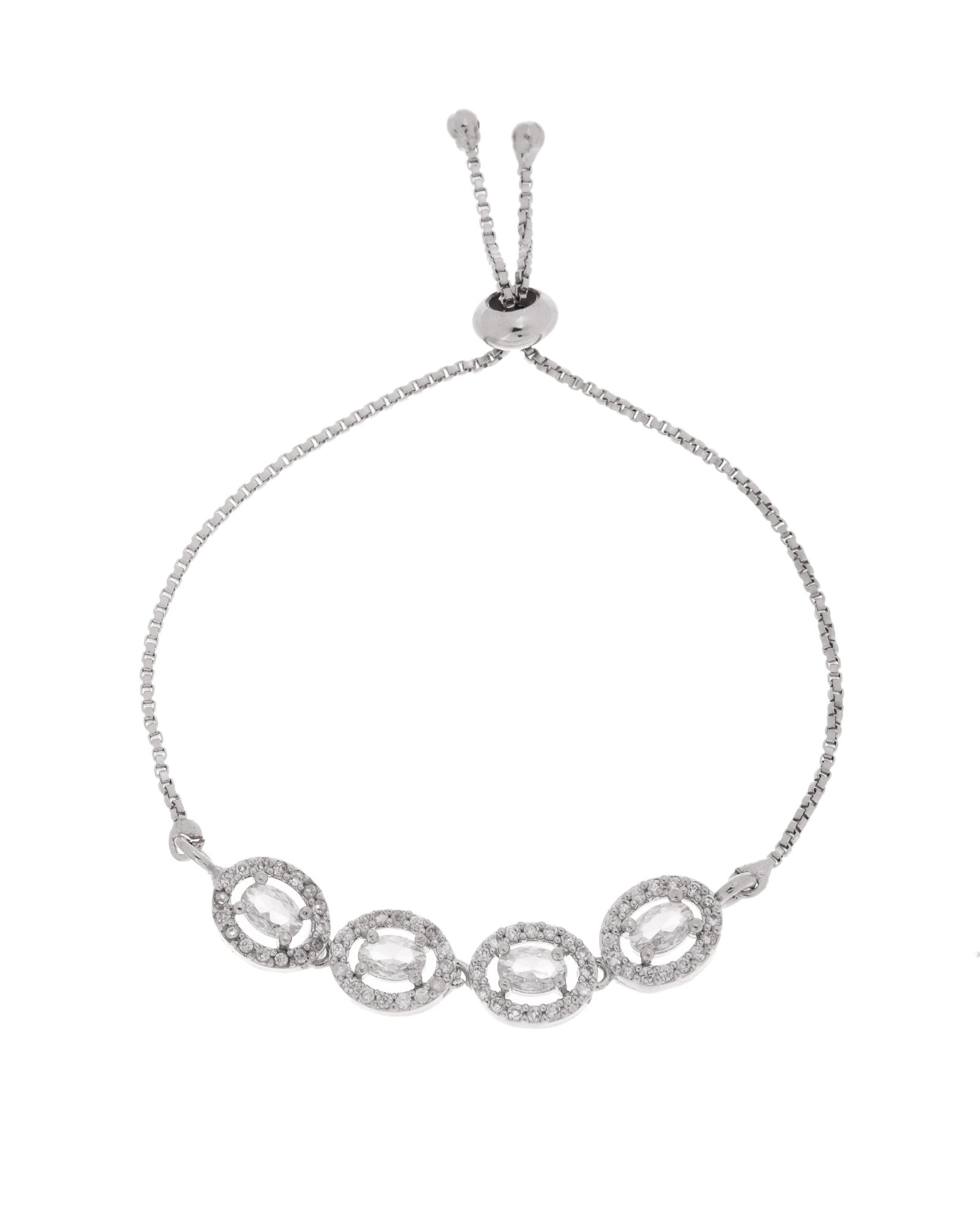 Jewels Nest Classic Oval White Stone Diamond-Style Adjustable Bracelet