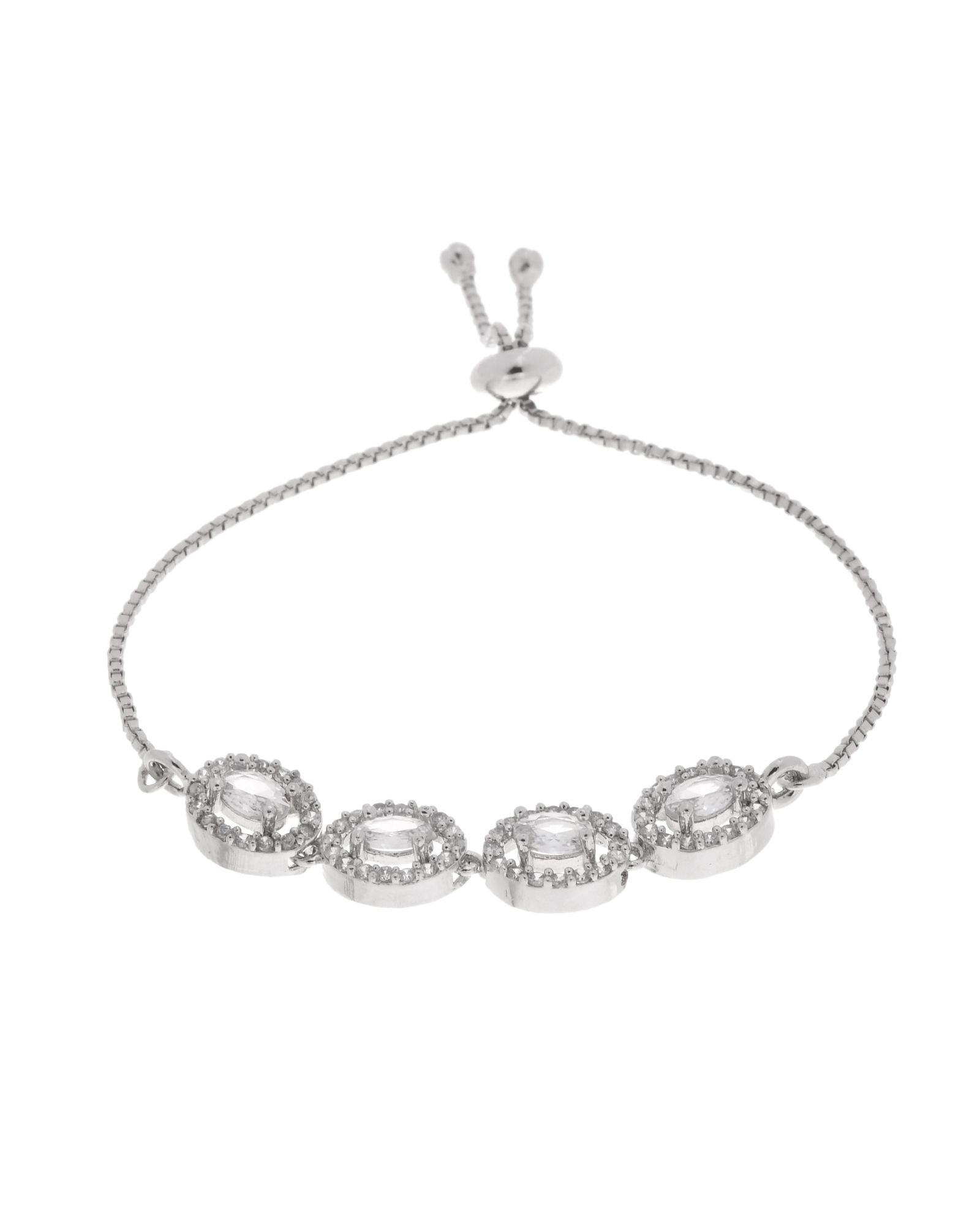 Jewels Nest Classic Oval White Stone Diamond-Style Adjustable Bracelet