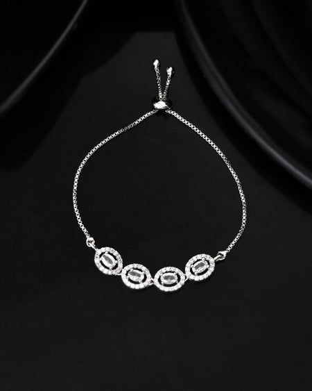 Jewels Nest Classic Oval White Stone Diamond-Style Adjustable Bracelet