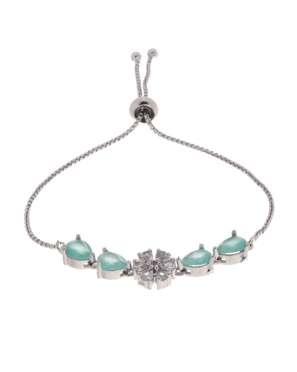 Jewels Nest Mint Green Floral Diamond-Style Adjustable Bracelet For Women