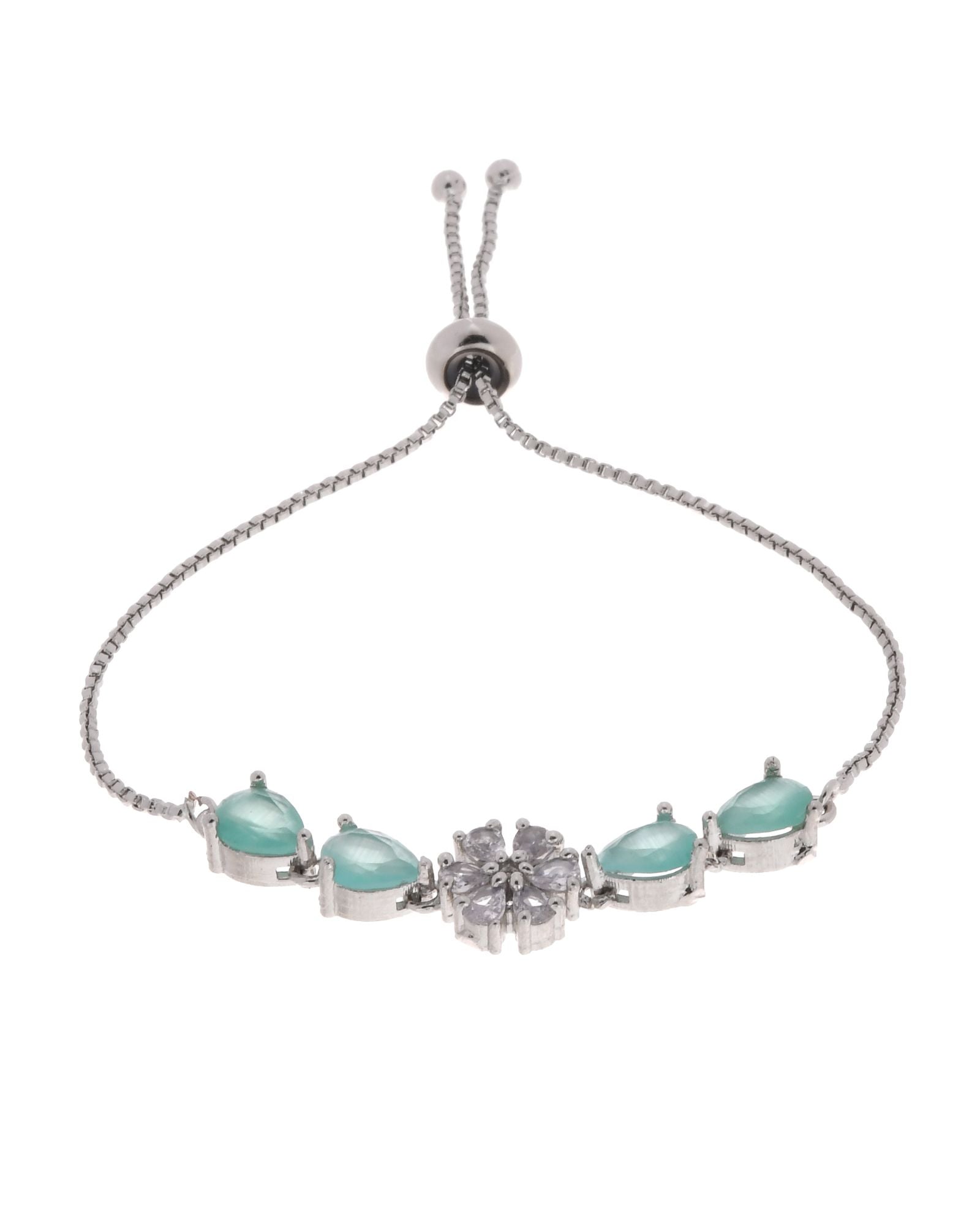 Jewels Nest Mint Green Floral Diamond-Style Adjustable Bracelet For Women