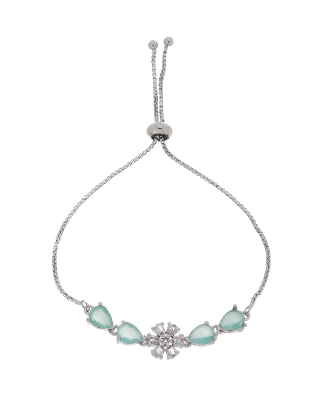 Jewels Nest Mint Green Floral Diamond-Style Adjustable Bracelet For Women