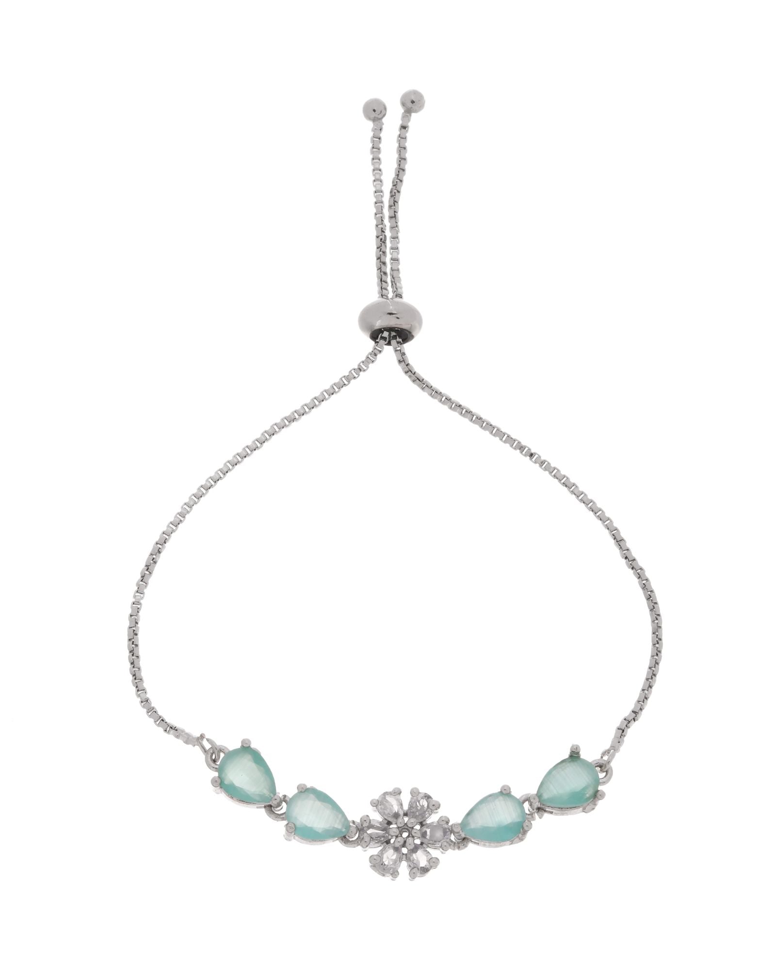 Jewels Nest Mint Green Floral Diamond-Style Adjustable Bracelet For Women