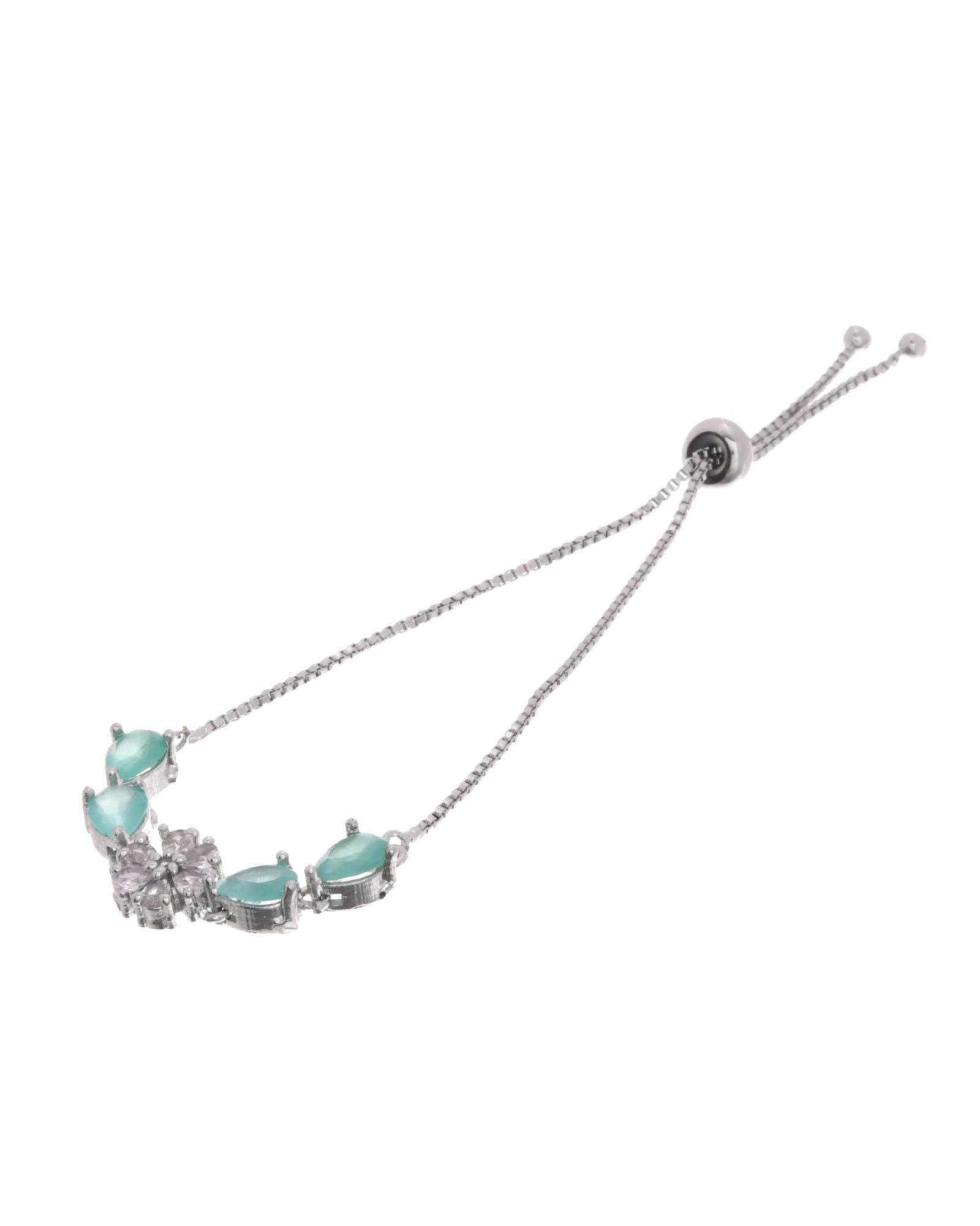 Jewels Nest Mint Green Floral Diamond-Style Adjustable Bracelet For Women