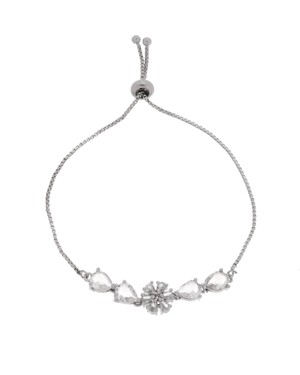 Jewels Nest Classic White Floral Diamond-Style Adjustable Bracelet