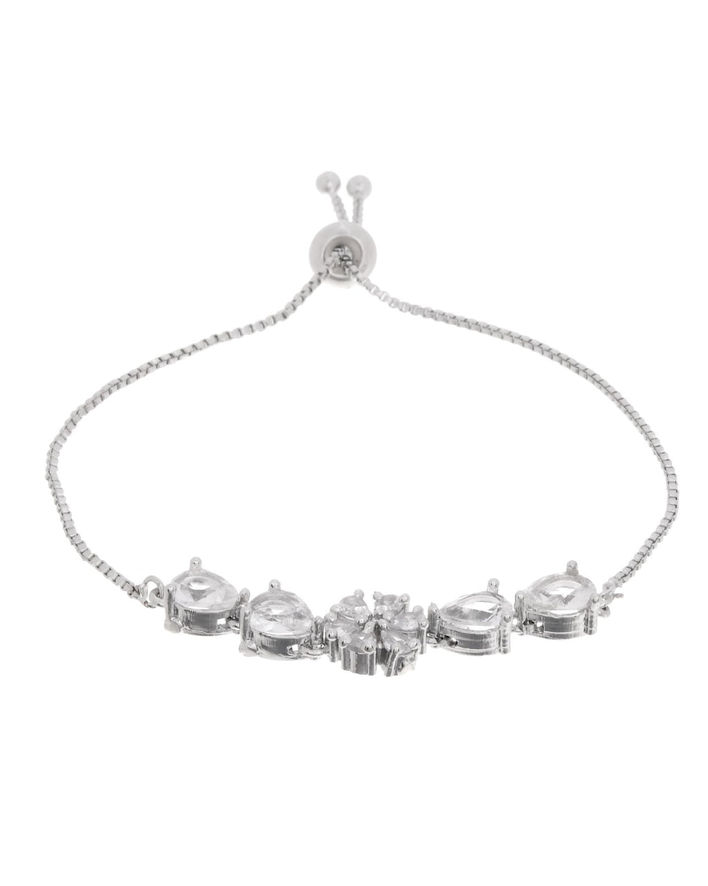 Jewels Nest Classic White Floral Diamond-Style Adjustable Bracelet
