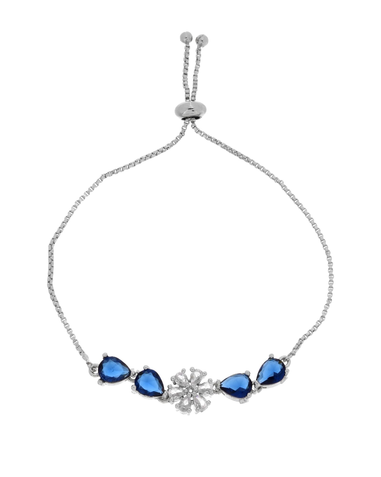 Jewels Nest Royal Blue Floral Diamond-Style Adjustable Bracelet