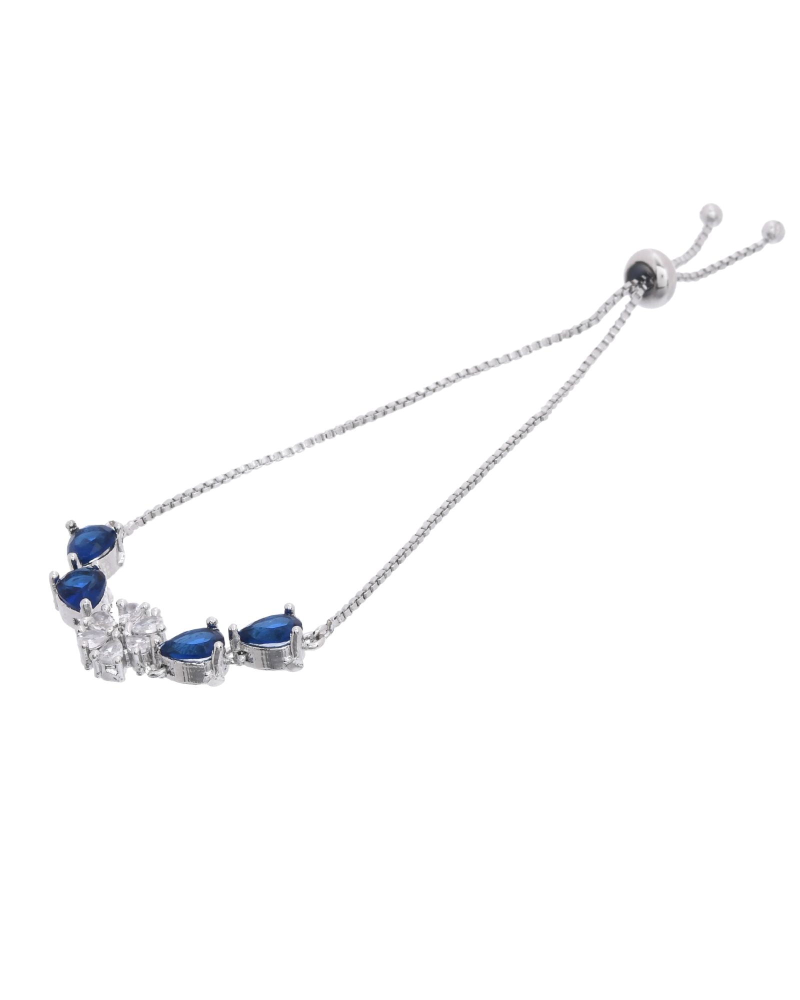 Jewels Nest Royal Blue Floral Diamond-Style Adjustable Bracelet