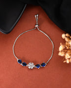 Jewels Nest Royal Blue Floral Diamond-Style Adjustable Bracelet