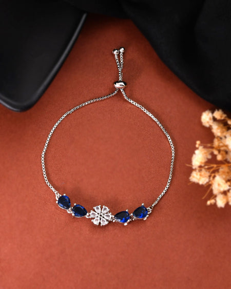 Jewels Nest Royal Blue Floral Diamond-Style Adjustable Bracelet