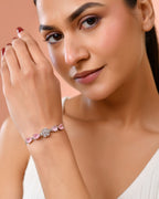 Jewels Nest Soft Pink Floral Diamond-Style Adjustable Bracelet