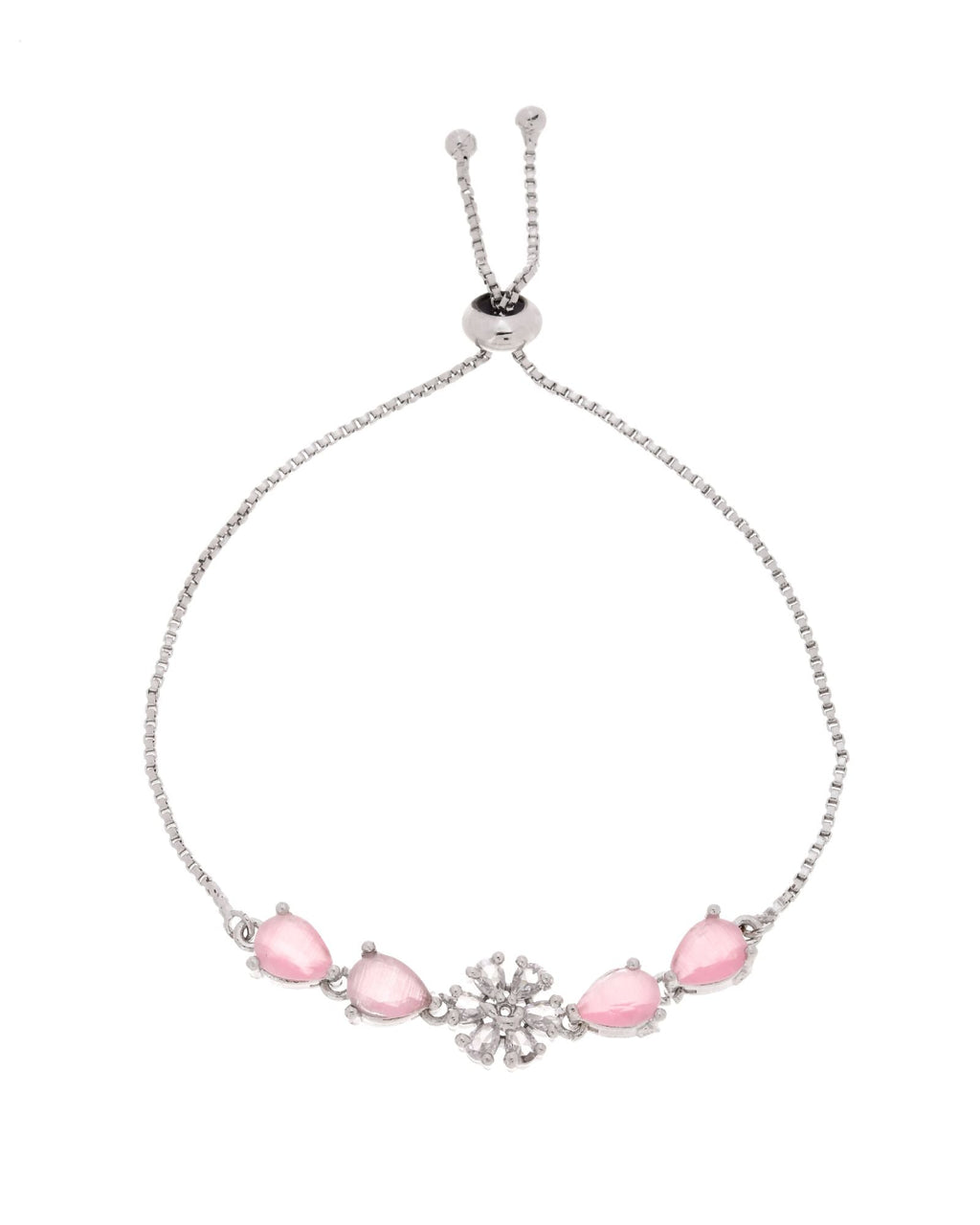 Jewels Nest Soft Pink Floral Diamond-Style Adjustable Bracelet