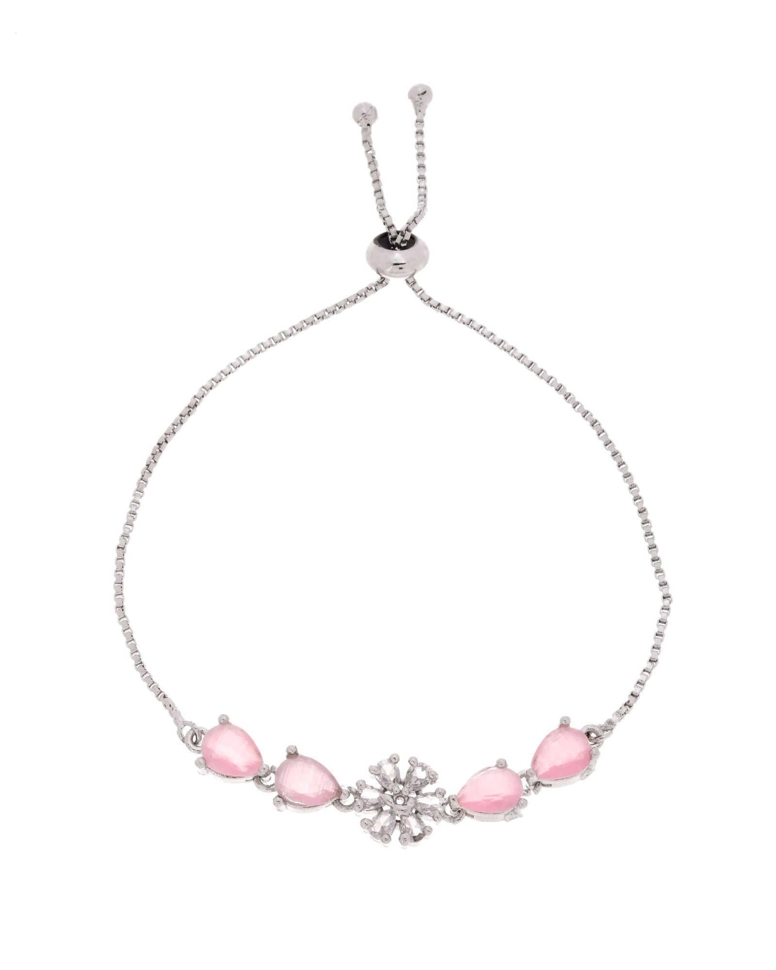Jewels Nest Soft Pink Floral Diamond-Style Adjustable Bracelet