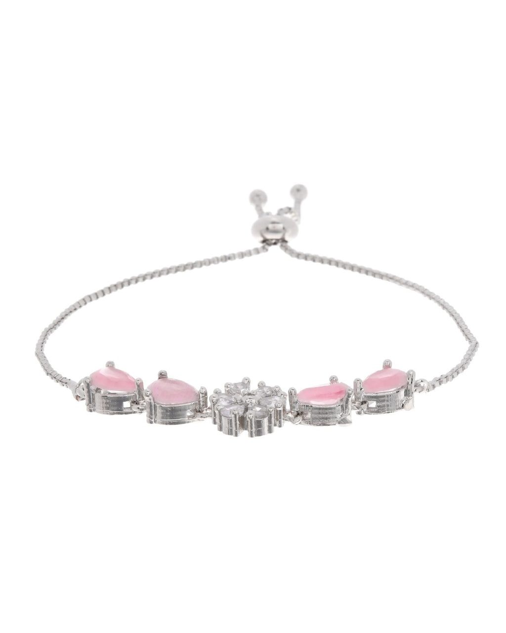 Jewels Nest Soft Pink Floral Diamond-Style Adjustable Bracelet