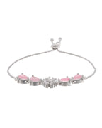 Jewels Nest Soft Pink Floral Diamond-Style Adjustable Bracelet