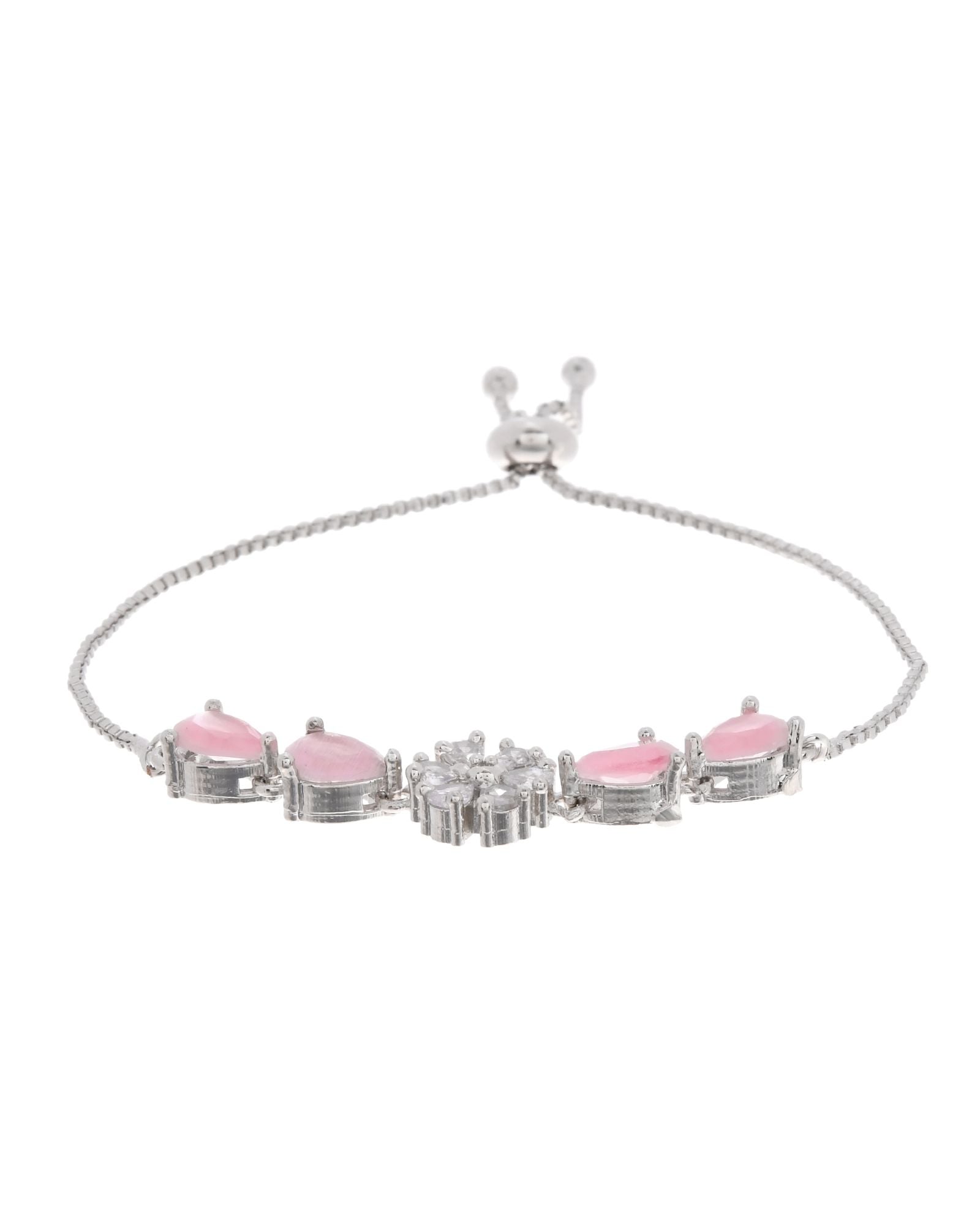Jewels Nest Soft Pink Floral Diamond-Style Adjustable Bracelet