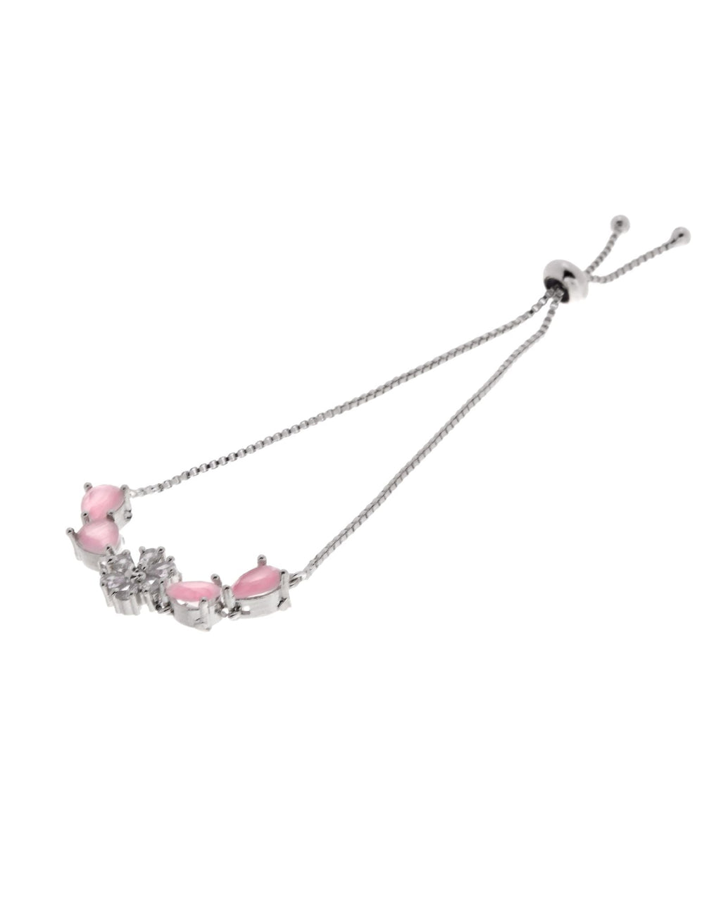 Jewels Nest Soft Pink Floral Diamond-Style Adjustable Bracelet