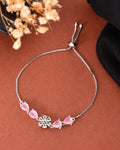 Jewels Nest Soft Pink Floral Diamond-Style Adjustable Bracelet