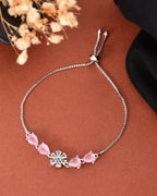 Jewels Nest Soft Pink Floral Diamond-Style Adjustable Bracelet