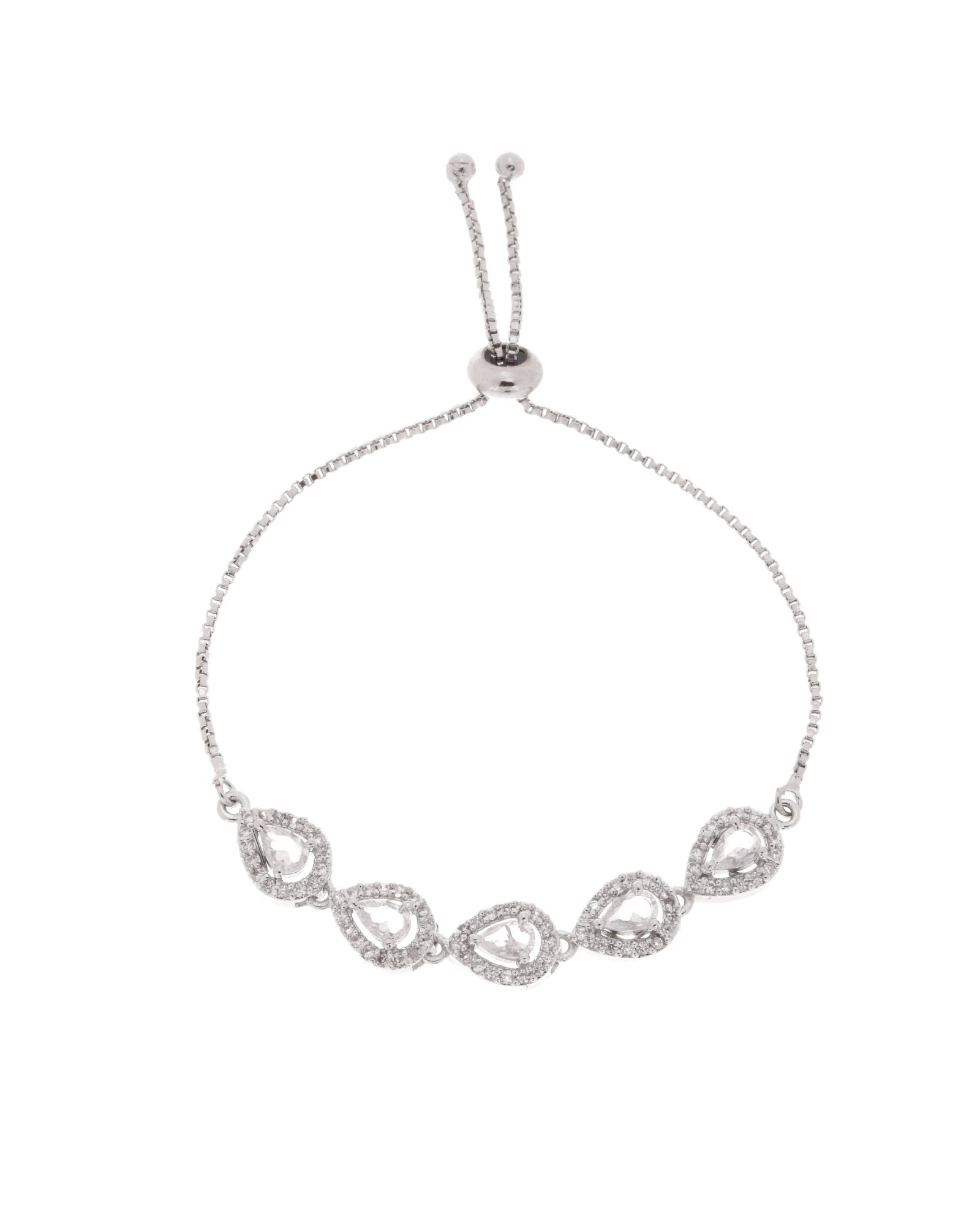 Jewels Nest White Teardrop Diamond-Style Adjustable Bracelet