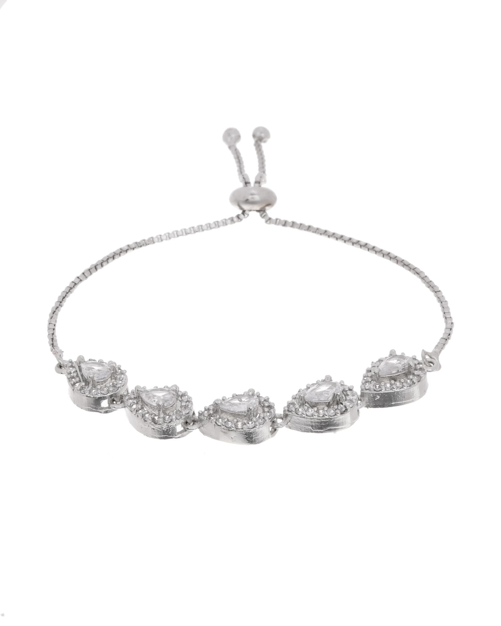 Jewels Nest White Teardrop Diamond-Style Adjustable Bracelet