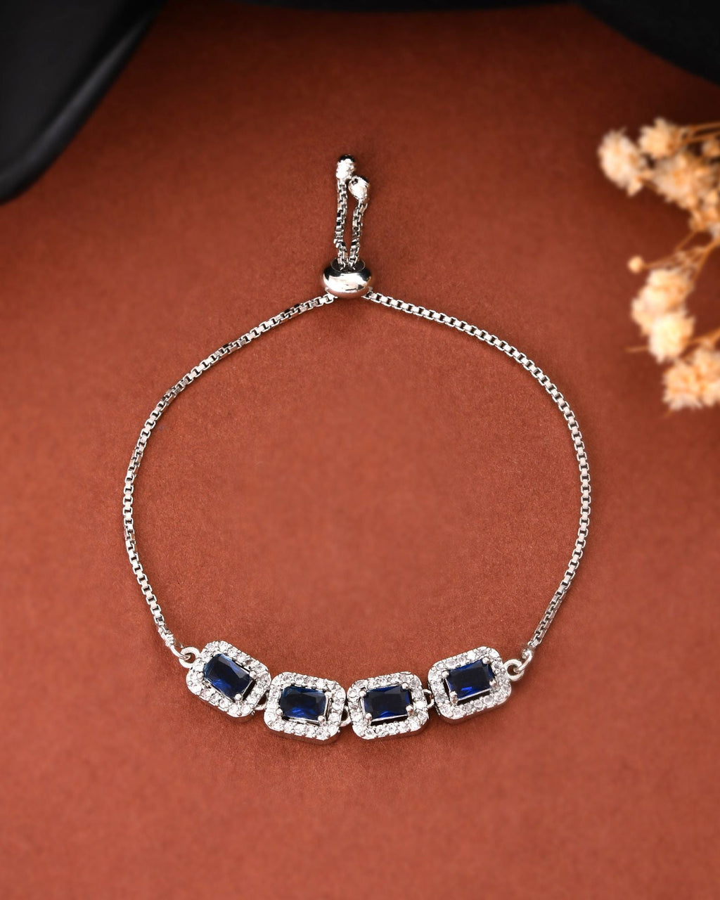 Jewels Nest Navy Blue Square Stone Diamond-Style Adjustable Bracelet